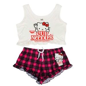 HelloKitty x Nissin •NEW & Discontinued• White and Plaid Lounge Set, Size: L